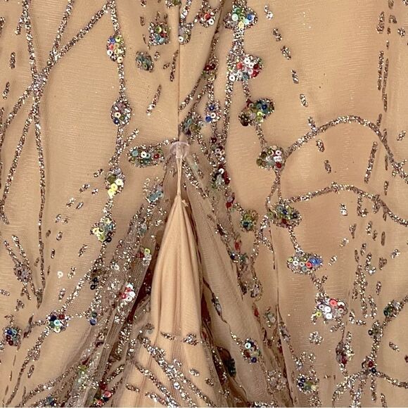 Amarra Colorful Glitter Sequin Tulle Satin Tie Back Floor Length Prom Dress - Picture 7 of 16